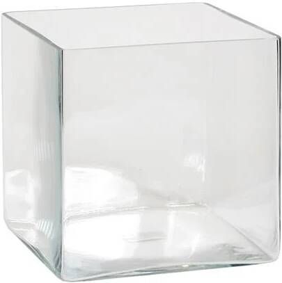 Mica Decorations Lage glazen vaas transparant vierkant glas 20 x 20 x 20 cm Vazen