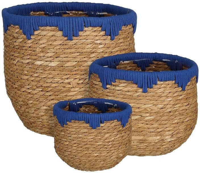 Mica Decorations Jorck Plantenmand Set van 3 H24 x Ø26 cm Zeegras Blauw Bruin