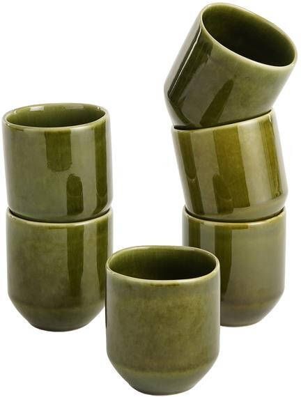 Mica Decorations Rhea Beker Set van 6 316 ml Keramiek Groen