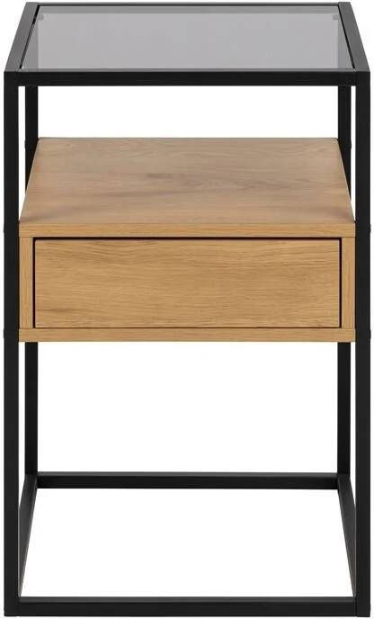 Hioshop Ralf nachtkastje 1 plank 1 lade glas rookkleurig wild eik decor. - Foto 2