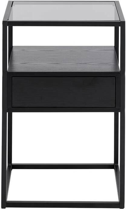 Bendt Nachtkastje Maikel zwart metaal met glazen blad en lade