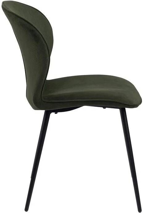 Looliving Eetstoel Fly in smalle olijf groene ribstof en zwart metalen onderstel - Foto 2
