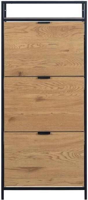Bendt Schoenenkast Holger Eiken en metaal 129 x 56cm Zwart