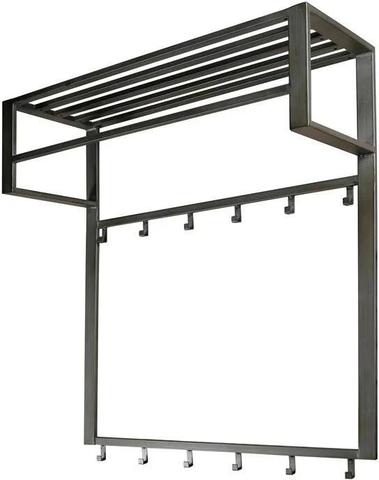 LifestyleFurn Industriële Kapstok Terry 80cm met 2 x 6 haken (excl. hangers) Zilver - Foto 2