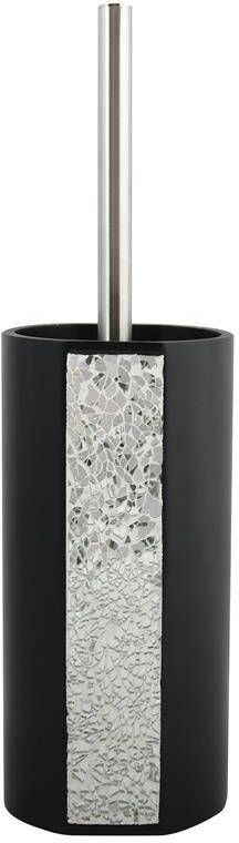 MSV Toiletborstel houder Luanda kunststeen zwart|zilver 36 cm