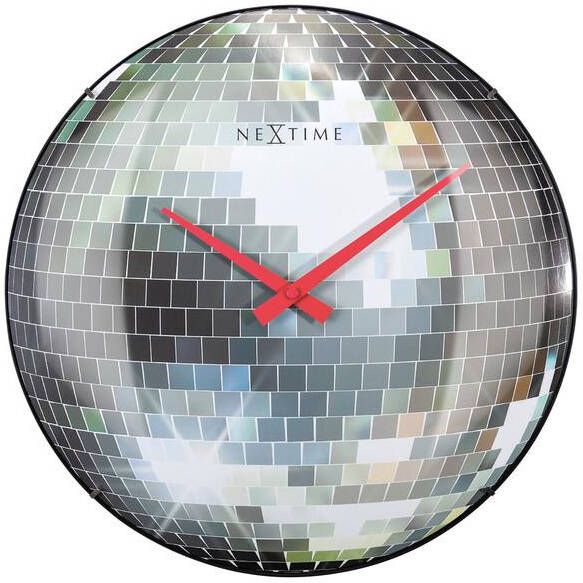 NeXtime Stille wandklok 35cm Discobal Koepelvormig glas Disco Ball