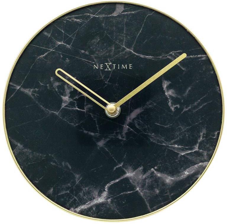 NeXtime Tafelklok Marble Table dia 20cm glas zwart NE-5222ZW