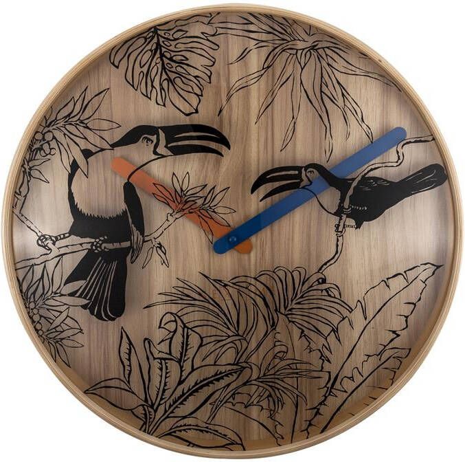 NeXtime Wandklok 40 cm – Hout – Multi color – 'Tropical birds'