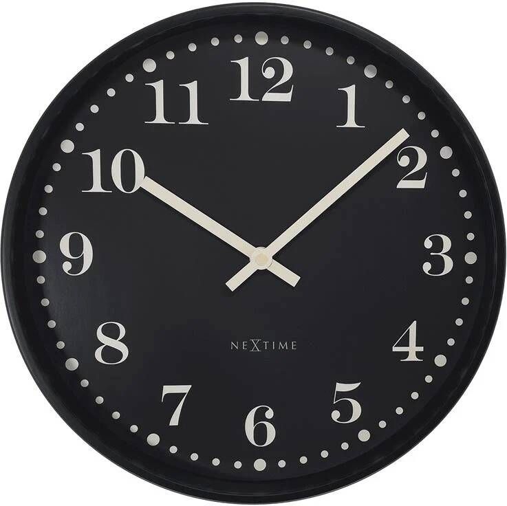 NeXtime Wandklok 30cm Stil Zwart Plastic 'Dickens'