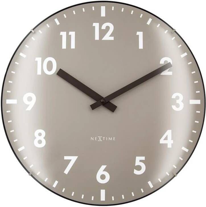 NeXtime Wandklok 35cm Koepelglazen Lens Stil Khaki Glas