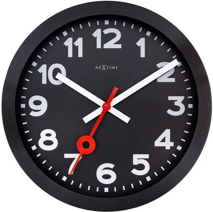 NeXtime Wandklok 35cm Stil Zwart Geanodiseerd Aluminium