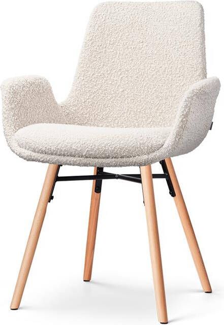 Nolon Nena-Eef Eetkamerstoel bouclé beige armleuningen stof houten poten lage armleuning design scandinavisch comfortabel