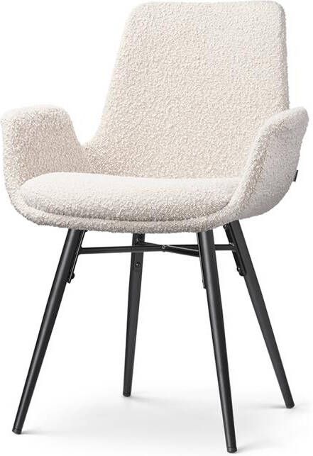 Nolon Nena-Eef Eetkamerstoel Bouclé Beige Zwarte Houten Poten