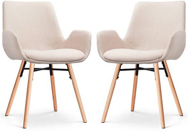 Nolon Nena-Eef Eetkamerstoelen Set van 2 Beige Naturel Hout
