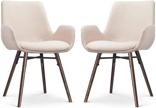 Nolon Nena-Eef Eetkamerstoelen Set van 2 Beige Walnoot Hout