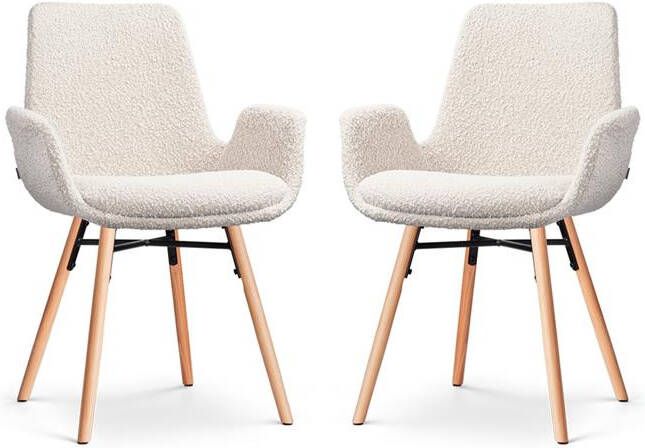 Nolon Nena-Eef Eetkamerstoelen Set van 2 Bouclé Beige Naturel Hout