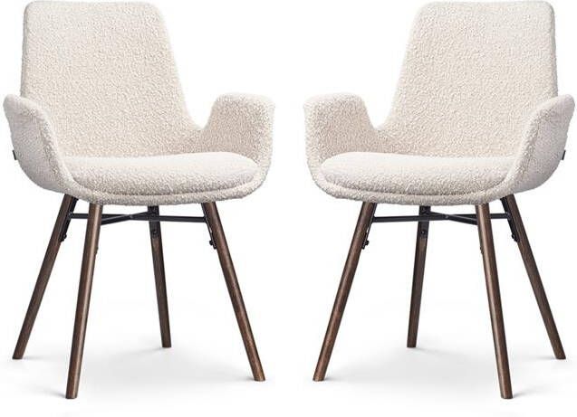 Nolon Nena-Eef Eetkamerstoelen Set van 2 Bouclé Beige Walnoot Hout
