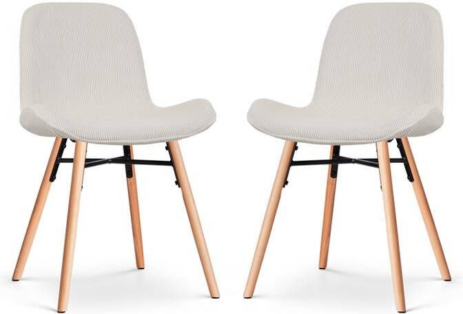 Nolon Nena-Fé Eetkamerstoelen Set van 2 Ribstof Crème Hout