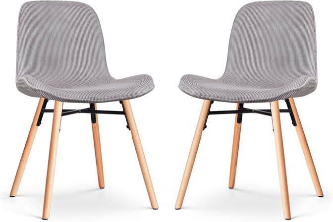 Nolon Nena-Fé Eetkamerstoelen Set van 2 Ribstof Warm Grijs Hout