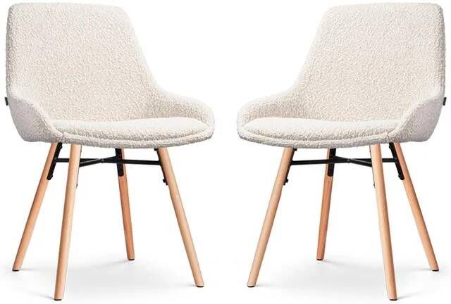 Nolon Nena-Isa Eetkamerstoelen Set van 2 Bouclé Beige Houten Poten
