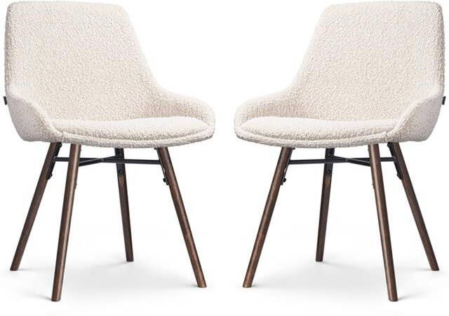 Nolon Nena-Isa Eetkamerstoelen Set van 2 Bouclé Beige Walnoot