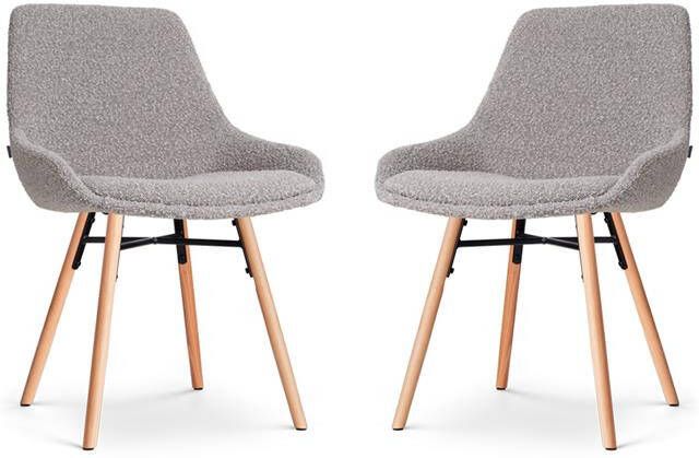 Nolon Nena-Isa Eetkamerstoelen Set van 2 Bouclé Taupe Houten Poten