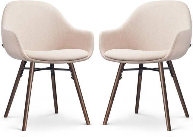 Nolon Nena-Mae Eetkamerstoelen Set van 2 Beige Walnoot