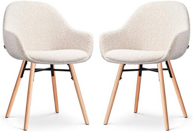 Nolon Nena-Mae Eetkamerstoelen Set van 2 Bouclé Beige Houten Poten