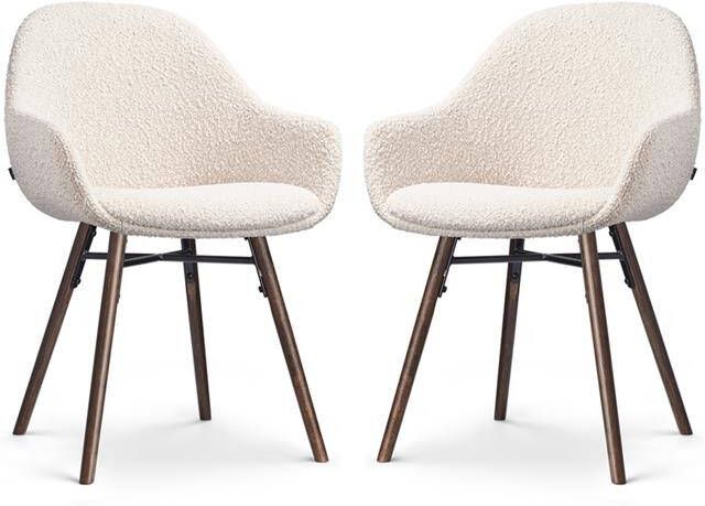 Nolon Nena-Mae Eetkamerstoelen Set van 2 Bouclé Beige Walnoot