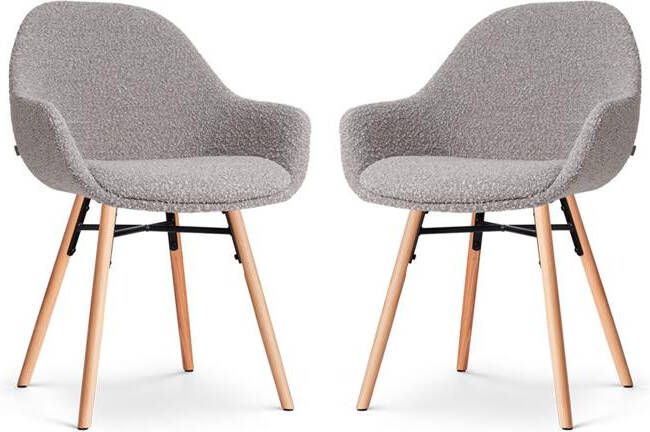 Nolon Nena-Mae Eetkamerstoelen Set van 2 Bouclé Taupe Houten Poten