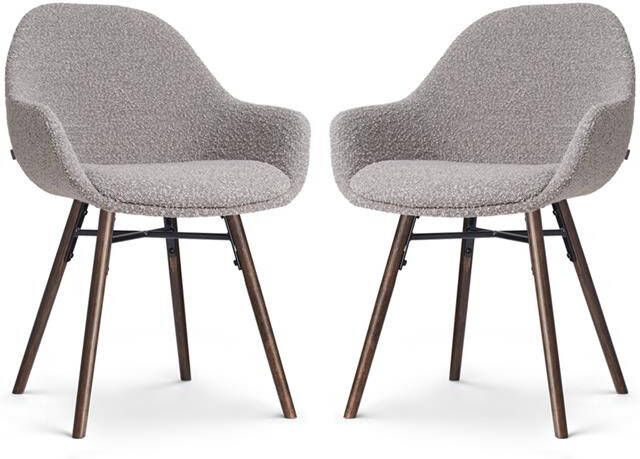 Nolon Nena-Mae Eetkamerstoelen Set van 2 Bouclé Taupe Walnoot
