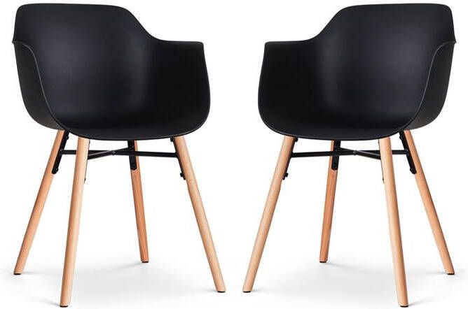 Nolon Nena-Puk Eetkamerstoelen Set van 2 Zwart Houten Poten