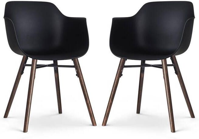 Nolon Nena-Puk Eetkamerstoelen Set van 2 Zwart Walnoot Poten
