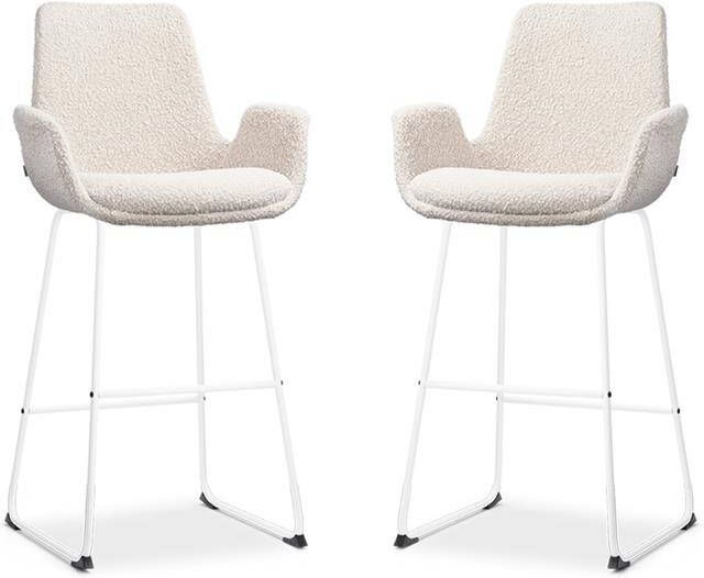 Nolon Nino-Eef Barkrukken Set van 2 Bouclé Beige Wit 75 cm