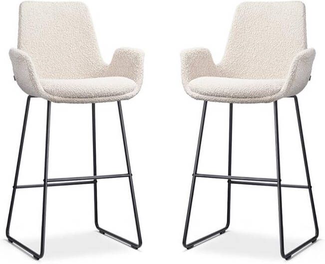 Nolon Nino-Eef Barkrukken Set van 2 Bouclé Beige Zwart 75 cm