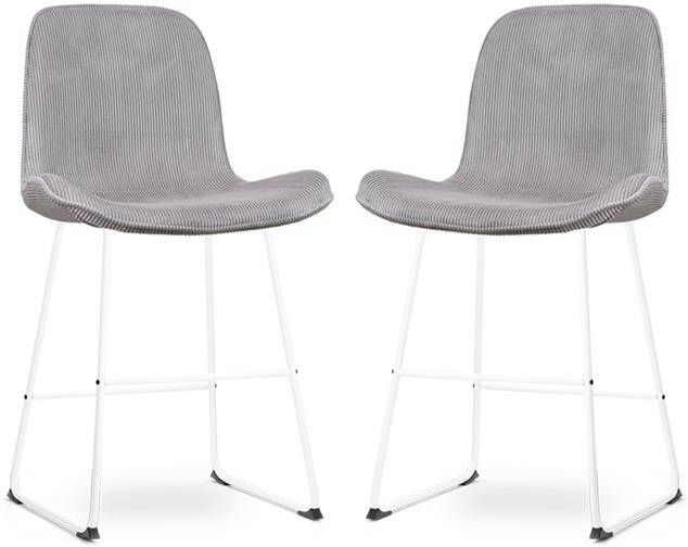 Nolon Nino-Fé Barkrukken Set van 2 Ribstof Warm Grijs Wit 65 cm