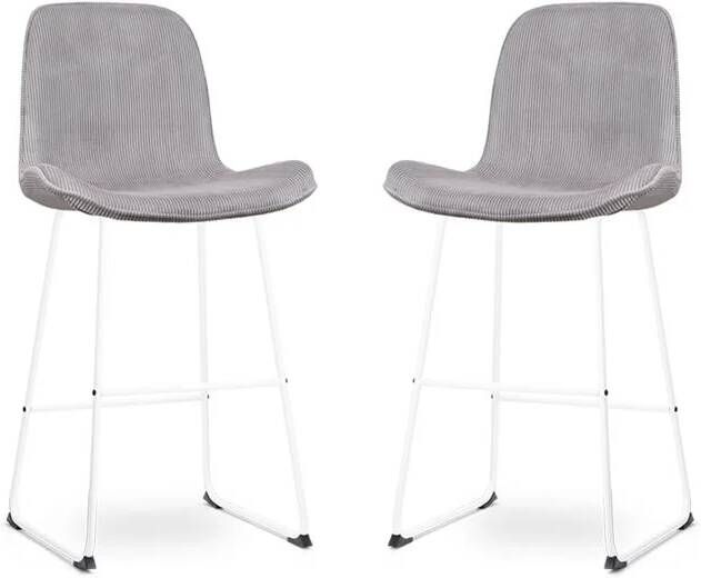 Nolon Nino-Fé Barkrukken Set van 2 Ribstof Warm Grijs Wit 75 cm