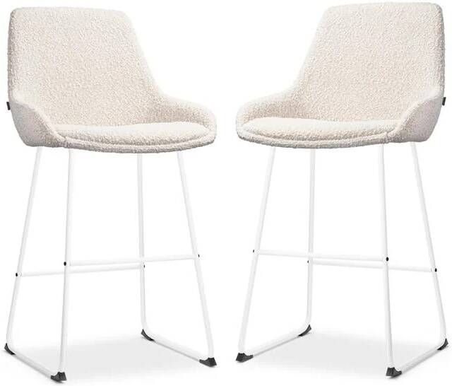 Nolon Nino-Isa Barkrukken Set van 2 Bouclé Beige Wit 65 cm