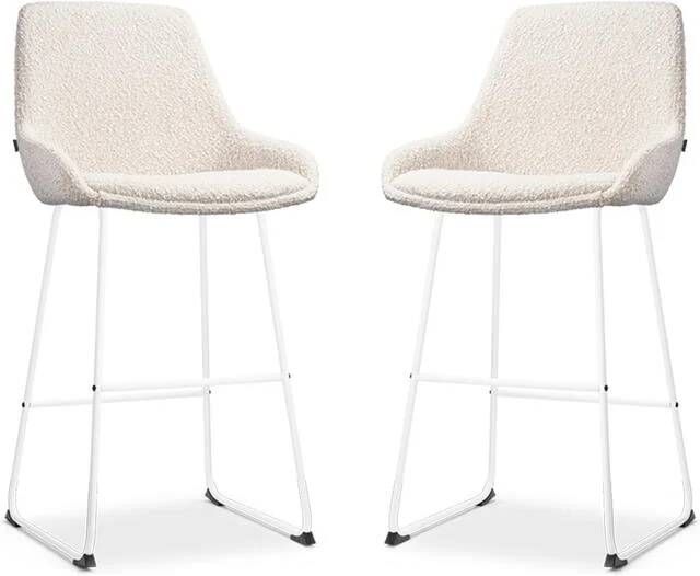 Nolon Nino-Isa Barkrukken Set van 2 Bouclé Beige Wit 75 cm