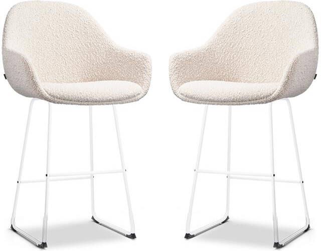 Nolon Nino-Mae Barkrukken Set van 2 Bouclé Beige Wit 65 cm