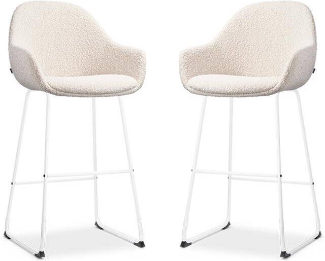 Nolon Nino-Mae Barkrukken Set van 2 Bouclé Beige Wit 75 cm