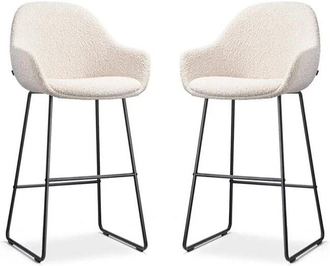 Nolon Nino-Mae Barkrukken Set van 2 Bouclé Beige Zwart 75 cm