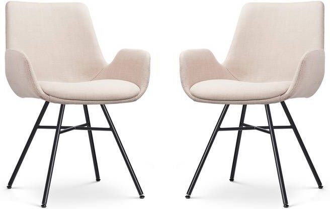 Nolon Noa-Eef Eetkamerstoelen Set van 2 Beige Zwarte Poten