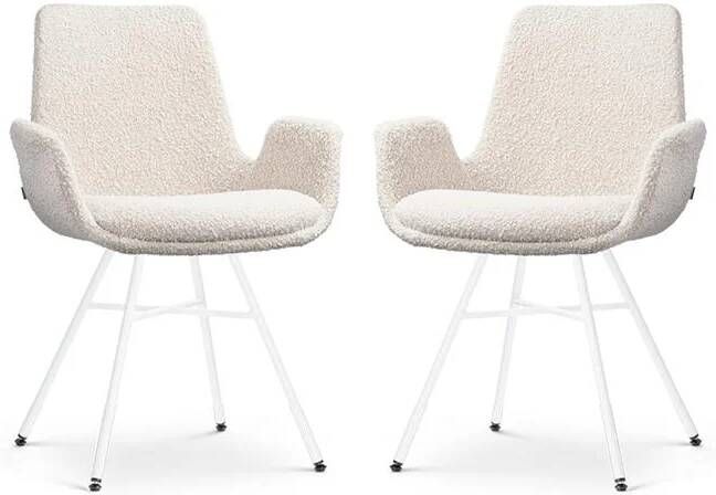 Nolon Noa-Eef Eetkamerstoelen Set van 2 Bouclé Beige Witte Poten