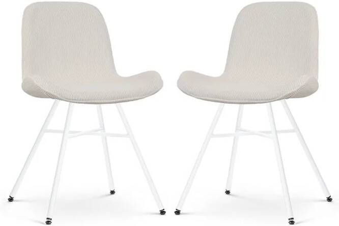 Nolon Noa-Fé Eetkamerstoelen Set van 2 Rib Crème Witte Poten