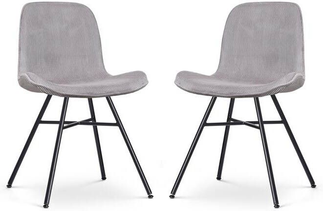 Nolon Noa-Fé Eetkamerstoelen Set van 2 Rib Warm Grijs Zwarte Poten