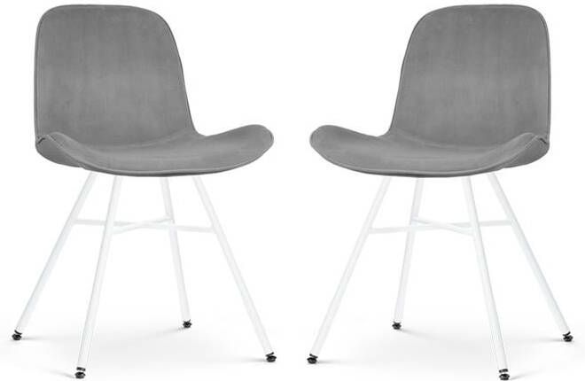 Nolon Noa-Fé Eetkamerstoelen Set van 2 Velvet Grijs Witte Poten