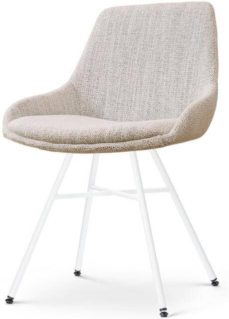 Nolon Noa-Isa Eetkamerstoel Beige Gemêleerd Stof Wit Onderstel