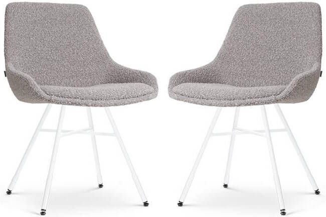 Nolon Noa-Isa Eetkamerstoelen Set van 2 Bouclé Taupe Wit