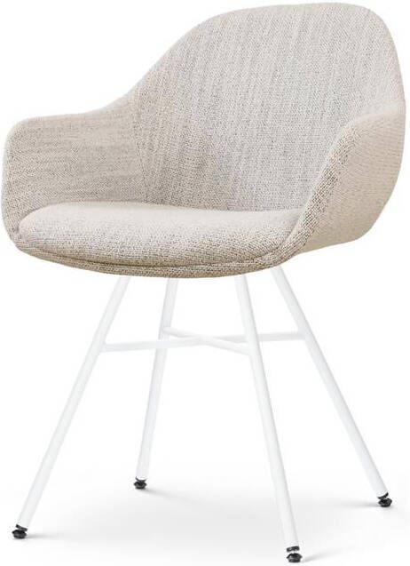 Nolon Noa-Mae Eetkamerstoel Beige Gemêleerd Armleuning Witte Poten